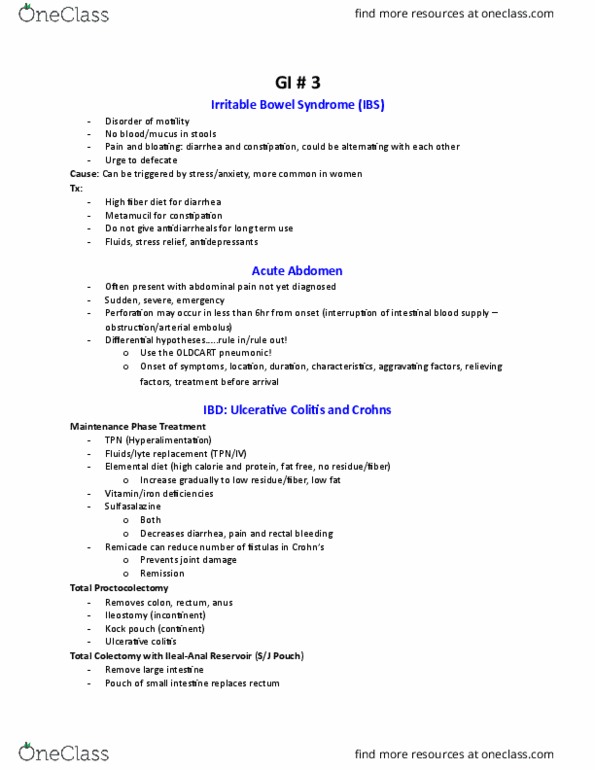 NURS 3290 Lecture Notes - Lecture 15: Neoplasm, Malabsorption, Fecal Occult Blood thumbnail