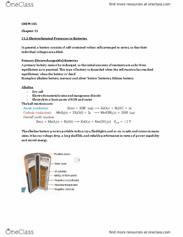 CHEM105 Chapter Notes - Chapter 21: Mercury Battery, Dimethyl Carbonate, Lead thumbnail