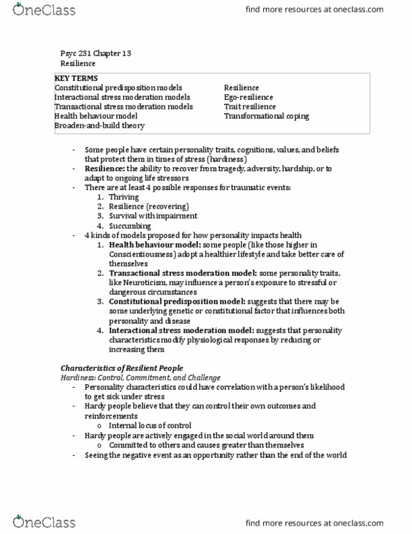 PSYC 231 Chapter Notes - Chapter 13: Cardiovascular Disease, Extraversion And Introversion, Abstract Animation thumbnail