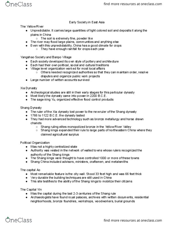 HST 197 Chapter Notes - Chapter 5: Shang Dynasty, Fu Hao, Xia Dynasty thumbnail