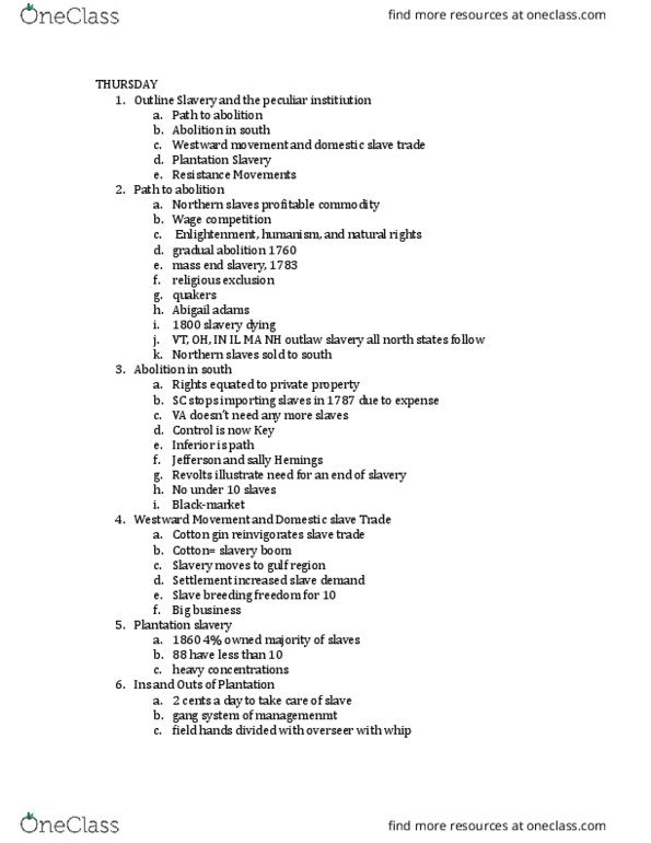 AMH 2010 Lecture Notes - Lecture 5: Big Business, Human Resources, Cotton Gin thumbnail