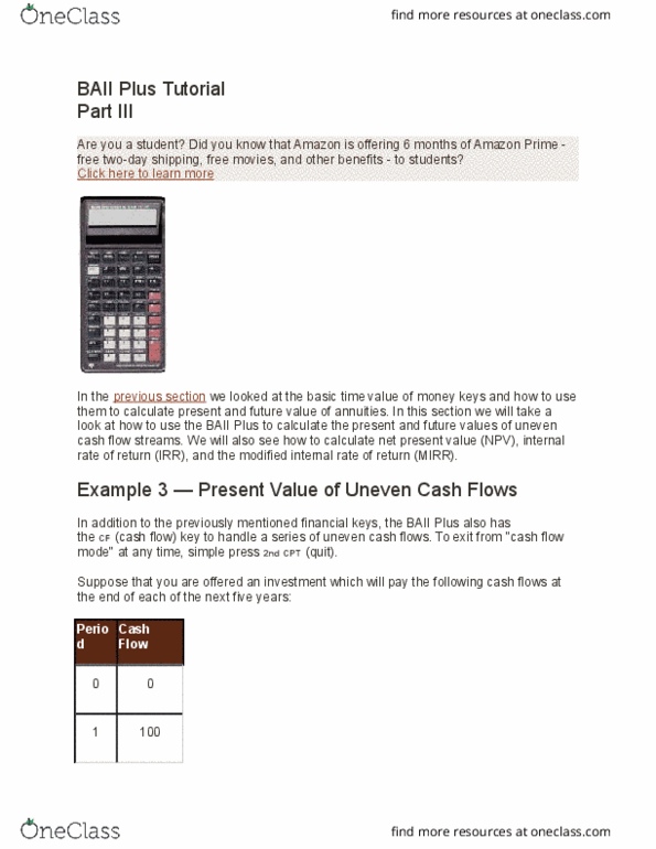 FIN 300 Lecture Notes - Lecture 1: Investment, Cash Flow, Arrow Keys thumbnail