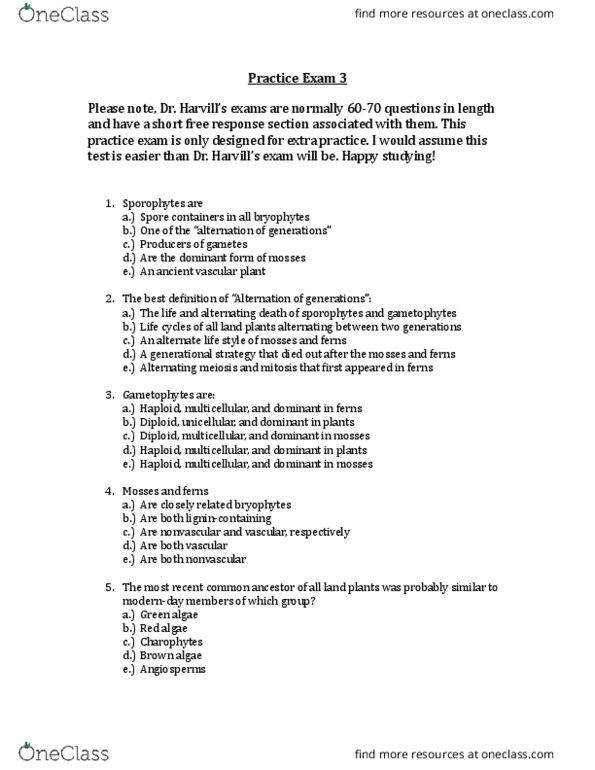 BIO 1406 Lecture Notes - Lecture 6: Parenchyma, Megaspore, Green Algae thumbnail