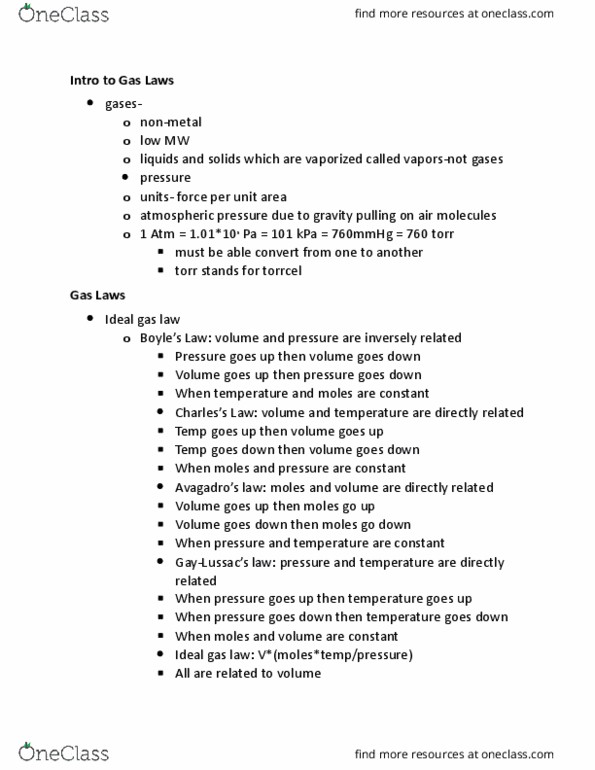 CHEM104 Lecture Notes - Lecture 5: Ideal Gas, Nonmetal, Molar Volume thumbnail