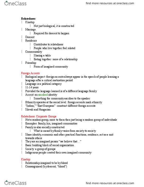 ANT100Y1 Lecture Notes - Lecture 7: Langkawi, Exogamy, Consanguinity thumbnail