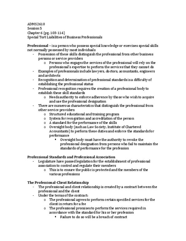 ADMS 2610 Lecture Notes - Fiduciary thumbnail