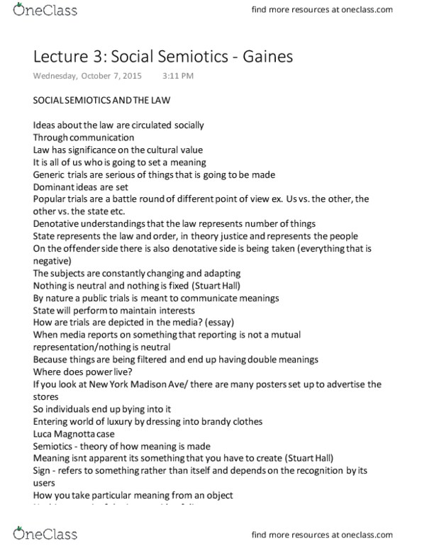 SOSC 3992 Lecture Notes - Lecture 3: Luka Magnotta, Semiotics thumbnail