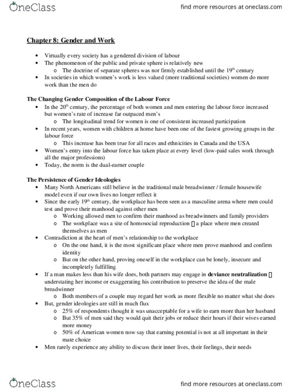 Sociology 2241E Chapter Notes - Chapter 8: Mate Choice, Tokenism, Glass Ceiling thumbnail