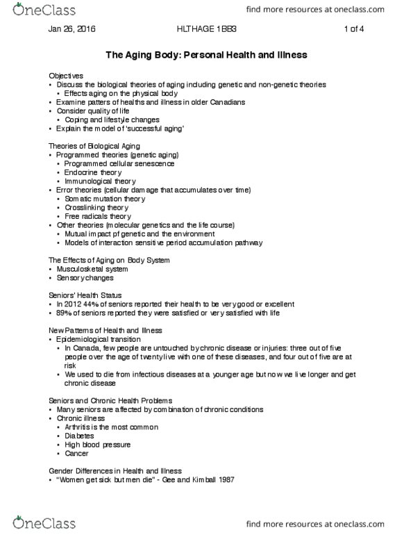 HLTHAGE 1BB3 Lecture Notes - Lecture 7: Mutation, Cardiovascular Disease, Epidemiological Transition thumbnail