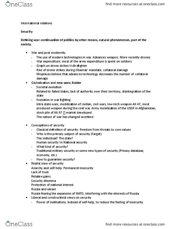 POLI 205 Lecture Notes - Lecture 9: Security Studies, Security Dilemma, Human Security thumbnail