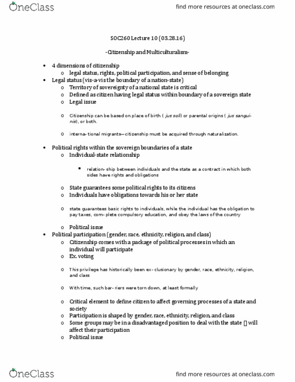 SOC101Y1 Lecture Notes - Lecture 10: Group Cohesiveness, Ethnic Nationalism, Jus Soli thumbnail