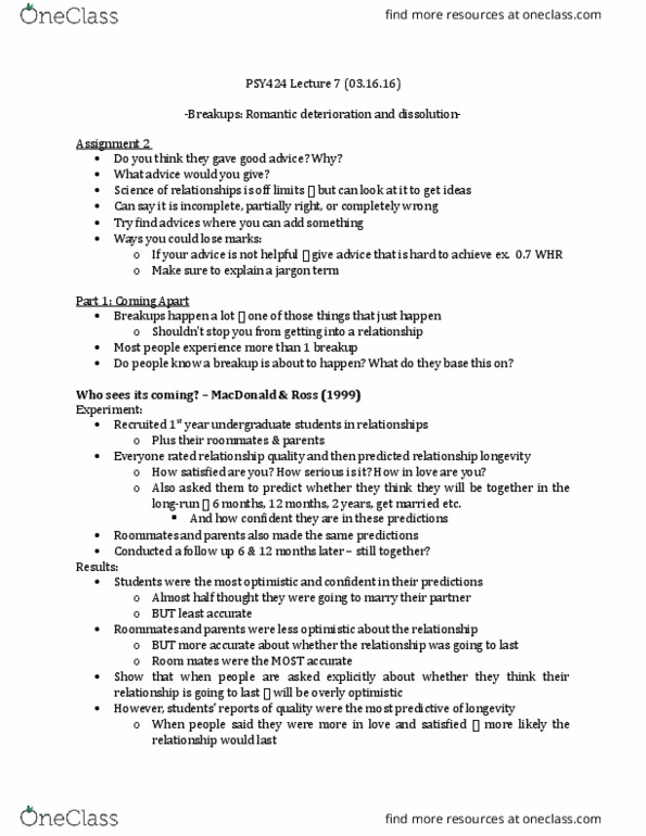 PSY424H1 Lecture Notes - Lecture 7: Agreeableness, Major Depressive Disorder, Spring Break thumbnail