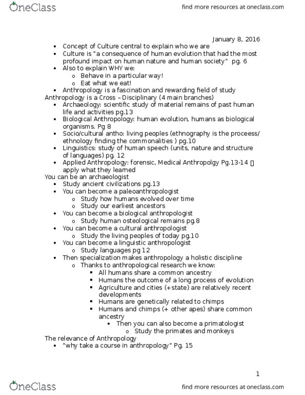 ANTH-110 Lecture Notes - Lecture 1: Exogamy, Aryan Race, Gene Flow thumbnail