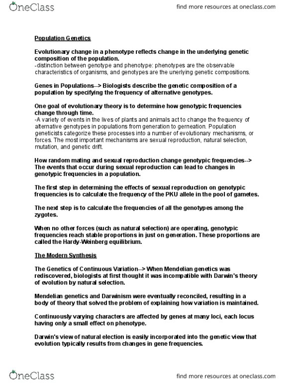 ARCH 131 Chapter Notes - Chapter 3: Genotype, Mendelian Inheritance, Population Genetics thumbnail