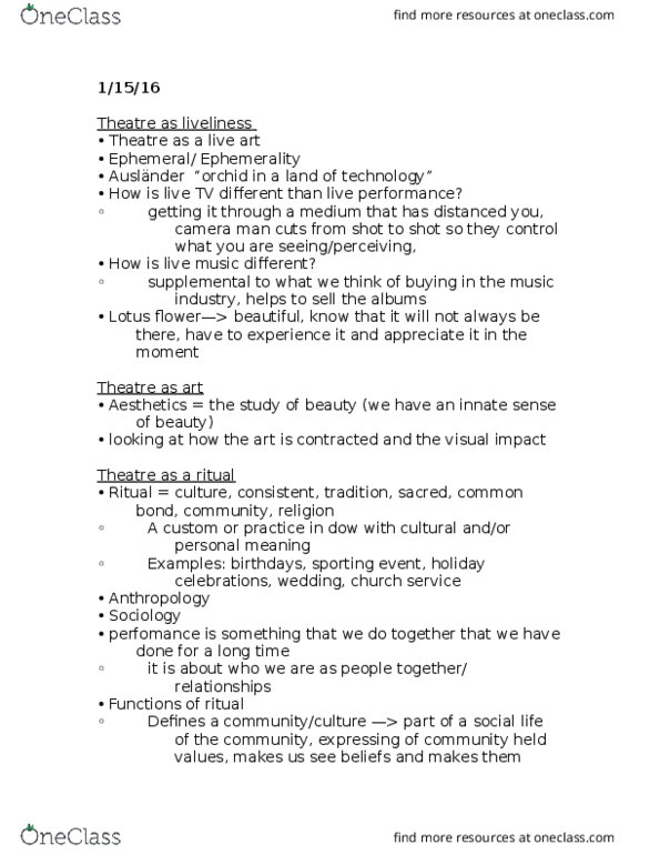 THTR-1711 Lecture Notes - Lecture 1: Asperger Syndrome, Performance Art, Leonardo Dicaprio thumbnail