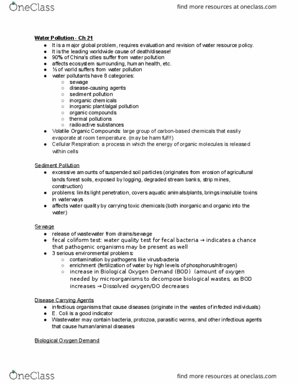 ENSC 002 Lecture Notes - Lecture 4: Biochemical Oxygen Demand, Protozoa, Pea Soup thumbnail