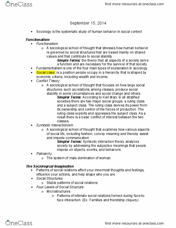 SOC100H5 Chapter Notes - Chapter 1: The Sociological Imagination, Altruistic Suicide, Social Class thumbnail