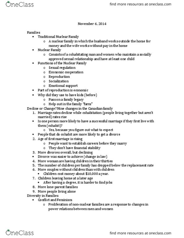 SOC100H5 Lecture Notes - Lecture 9: Speed Dating, Natural Selection, Nuclear Family thumbnail