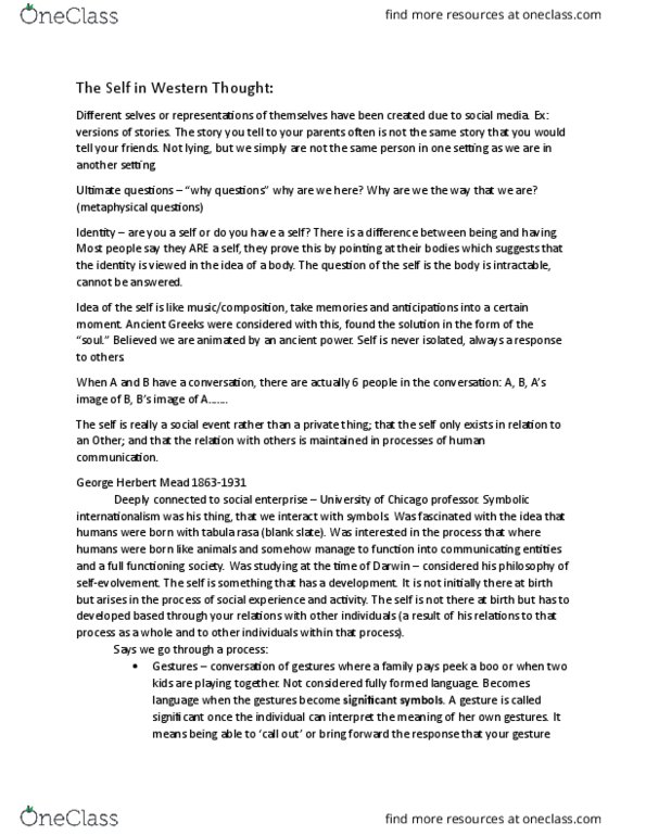 CMNS 110 Lecture Notes - Lecture 6: Social Enterprise, George Herbert Mead, Impression Management thumbnail