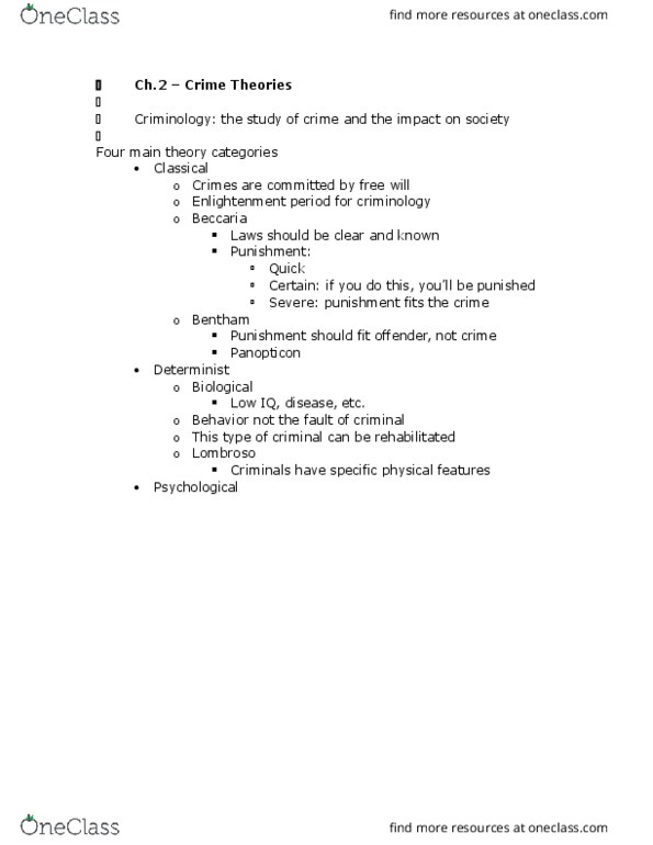 CRIM 100 Lecture Notes - Lecture 2: Sigmund Freud, Differential Association, Determinism thumbnail