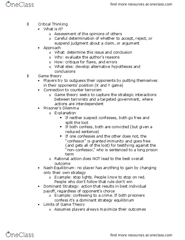 SRA 211 Lecture Notes - Lecture 1: Strategic Dominance, Game Theory, Network Theory thumbnail