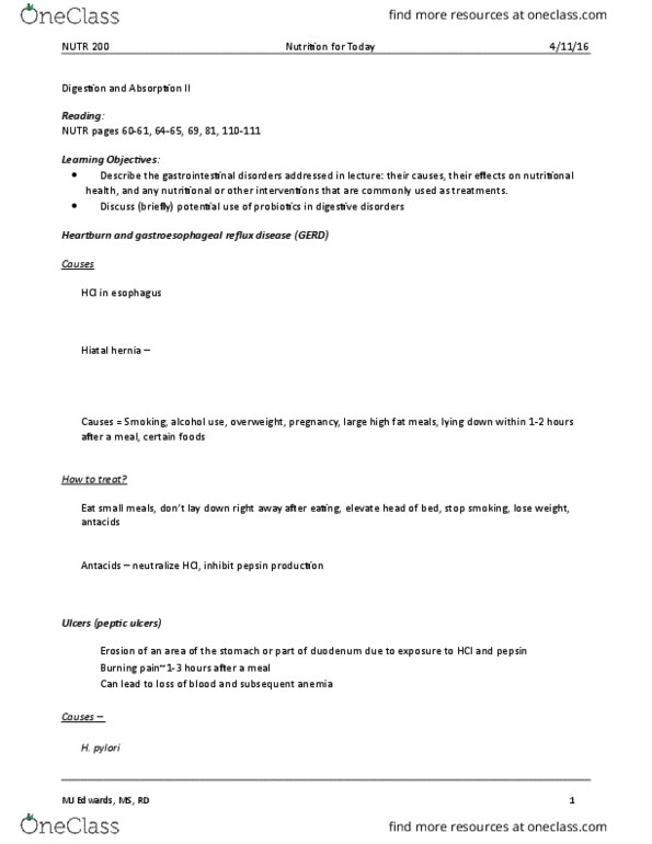 NUTR 200 Lecture Notes - Lecture 7: Gluten, Inflammatory Bowel Disease, Hydrolyzed Vegetable Protein thumbnail