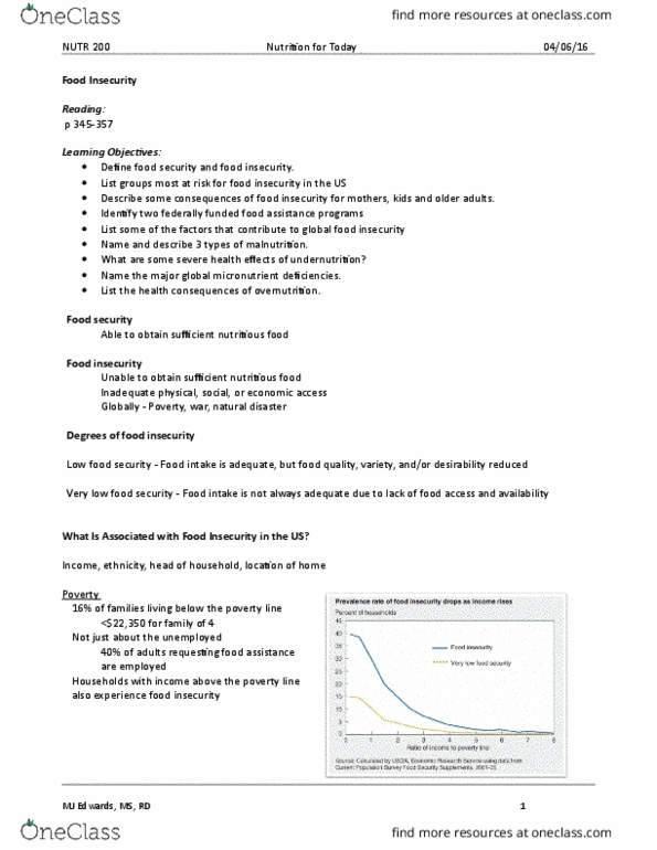 NUTR 200 Lecture Notes - Lecture 5: Food Security, Micronutrient Deficiency, Edema thumbnail