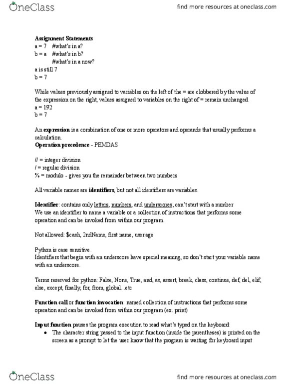 ECS 10 Lecture Notes - Lecture 4: Order Of Operations thumbnail