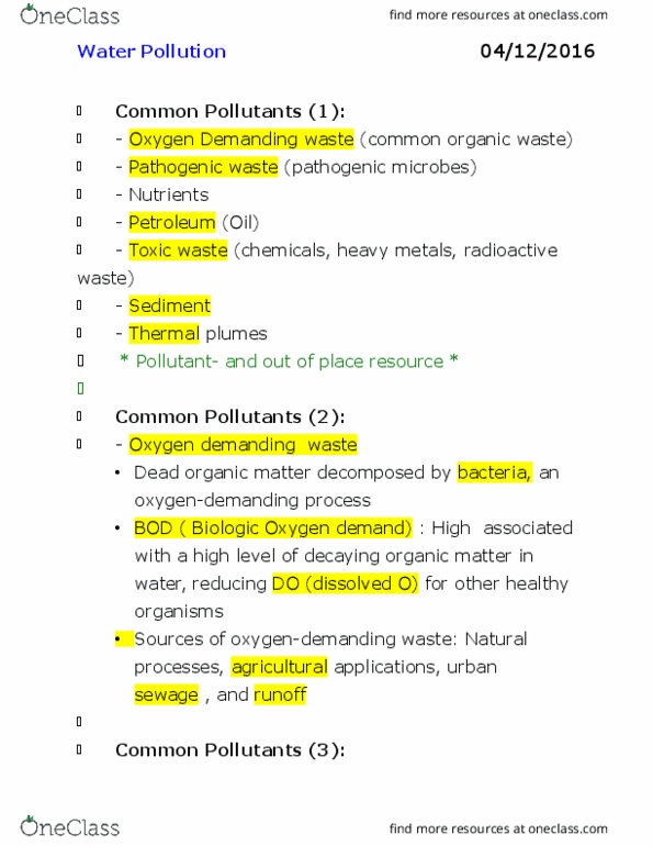 GEOL 105 Lecture Notes - Lecture 5: Atrazine, Spinach, Waterborne Diseases thumbnail