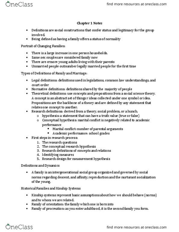 FRHD 1020 Chapter Notes - Chapter 1: Patrilocal Residence, Patrilineality, Matrilocal Residence thumbnail