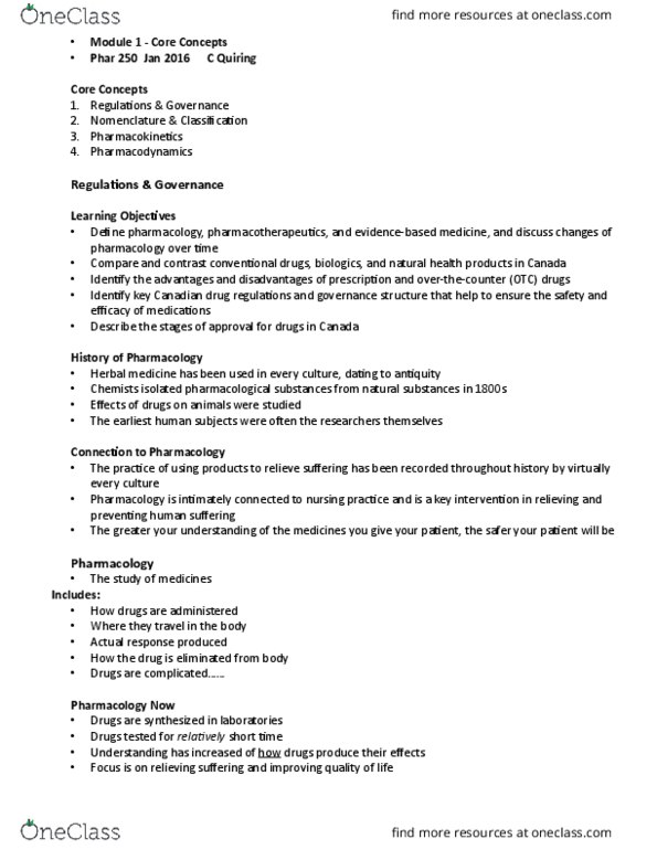 PCOL 350 Lecture Notes - Lecture 1: Natural Health Product, Therapeutic Drug Monitoring, Calcium Channel Blocker thumbnail