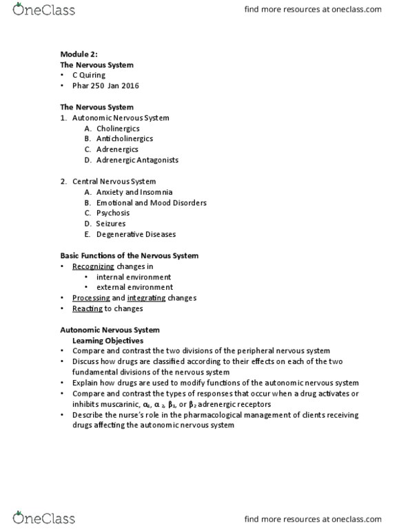 PCOL 350 Lecture 2: Module 2 - The Nervous System PHARM 250 thumbnail