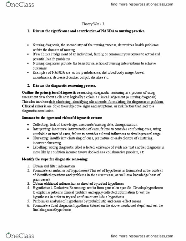 NSE11 Lecture Notes - Lecture 3: Nursing Diagnosis, Nanda, Cluster Analysis thumbnail