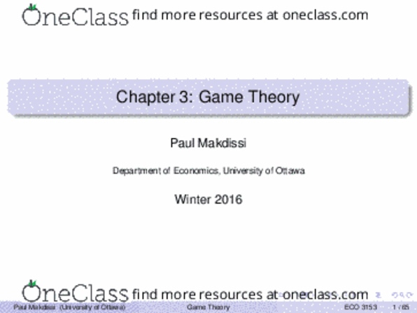 ECO 3153 Lecture Notes - Lecture 2: Nash Equilibrium, Game Players, Best Response thumbnail