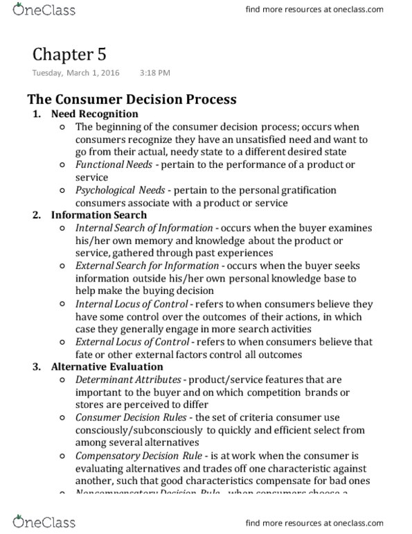 MKT 100 Chapter Notes - Chapter 5: Personal Knowledge Base, Determinant thumbnail