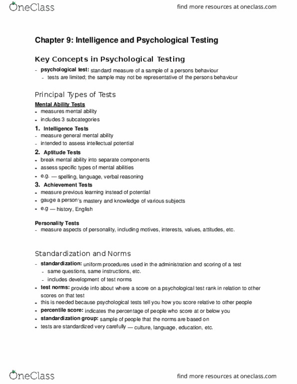 PS102 Lecture Notes - Lecture 7: Psychological Testing, Content Validity, Standard Deviation thumbnail