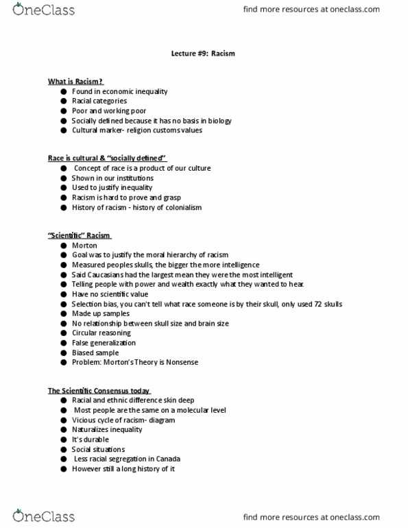 SOCI 1001 Lecture Notes - Lecture 10: Institutional Racism, Racism, Sampling Bias thumbnail