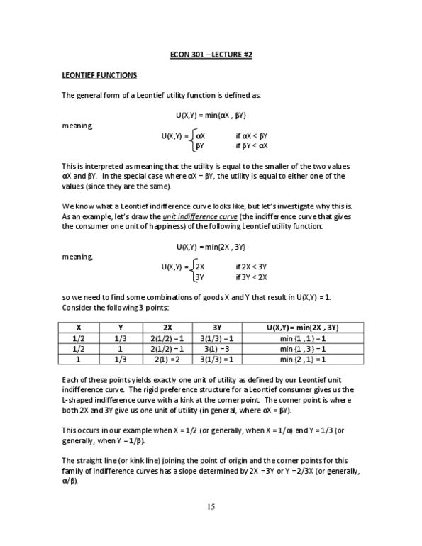 ECON301 Lecture Notes - Lecture 2: Utility Maximization Problem, Isoquant, Indifference Curve thumbnail