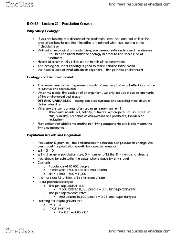 BIOLOGY 152 Lecture Notes - Lecture 32: Exponential Growth, Housefly, Logistic Function thumbnail