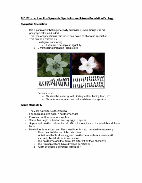 BIOLOGY 152 Lecture Notes - Lecture 31: Allopatric Speciation, Surfperch, Polyploid thumbnail