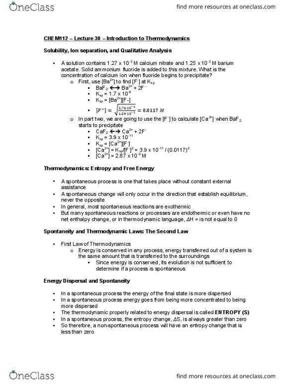 CHEM 112 Lecture Notes - Lecture 30: Spontaneous Process, Calcium Nitrate, Spiegel Online thumbnail