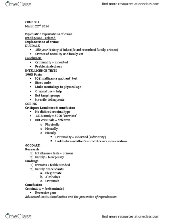 CRM 1300 Lecture Notes - Lecture 17: Mental Health, Social Environment, Medicalization thumbnail