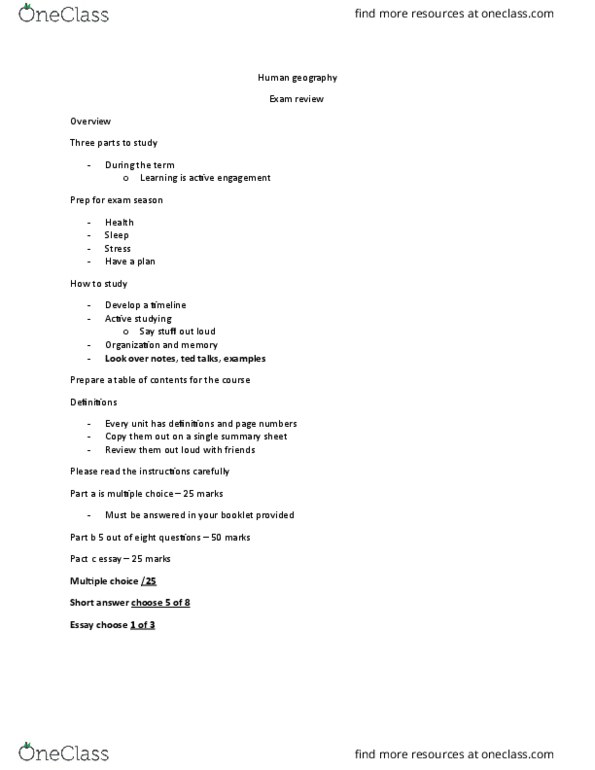 GEOG 1F90 Lecture Notes - Lecture 15: Multiple Choice thumbnail