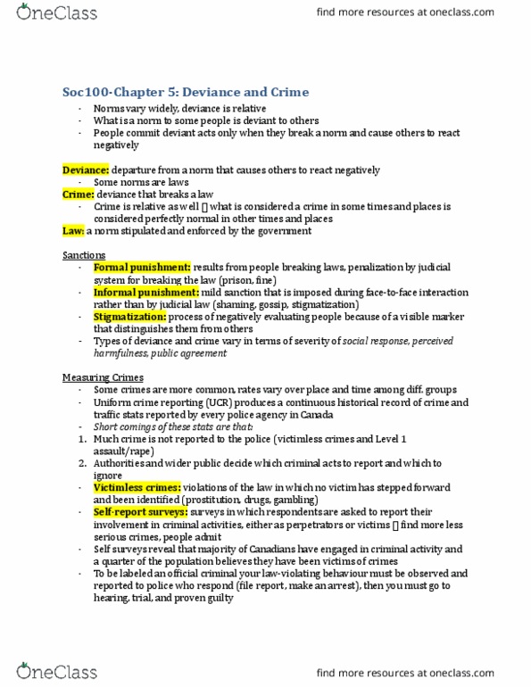 SOC100H5 Chapter Notes - Chapter 5: Victimless Crime, White-Collar Crime, Criminal Law thumbnail