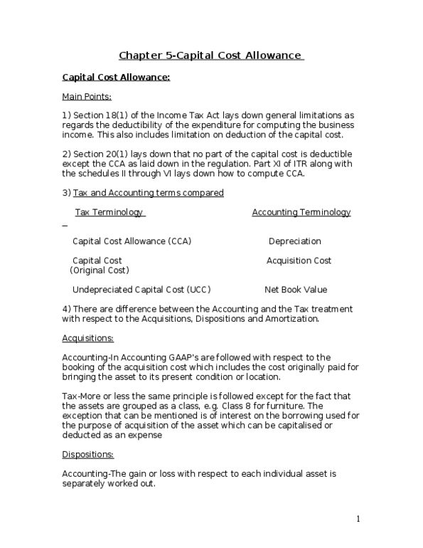 ADMS 3520 Chapter Notes - Chapter 5: Capital Cost Allowance, Goods And Services Tax (Australia), Capital Asset thumbnail