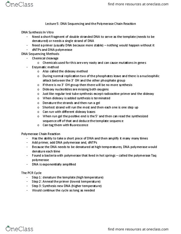 BIOL 2030 Lecture Notes - Lecture 5: Dna Sequencing thumbnail