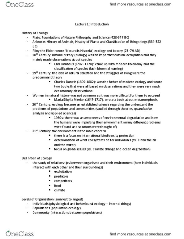 BIOL 2060 Lecture Notes - Lecture 1: Maria Sibylla Merian, Carl Linnaeus, Population Ecology thumbnail