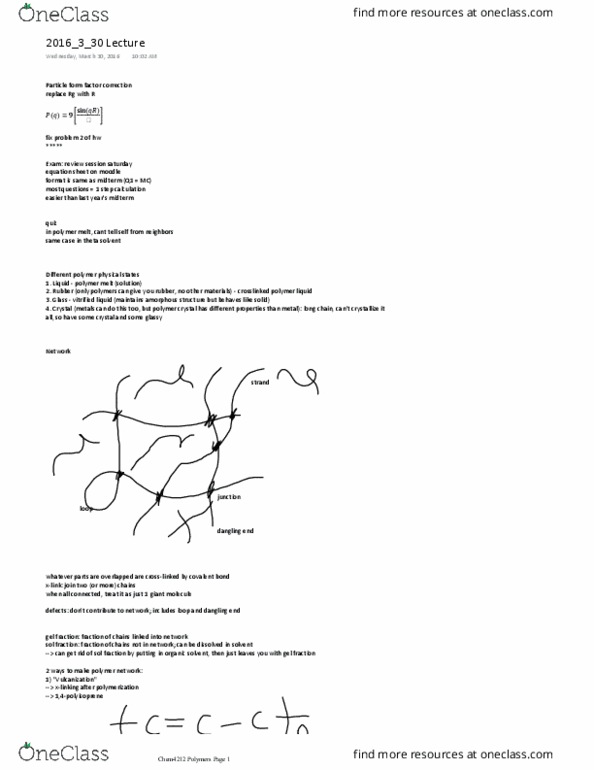 CHEM 4214 Lecture Notes - Lecture 27: Glass Transition, Cross-Link, Elastomer thumbnail