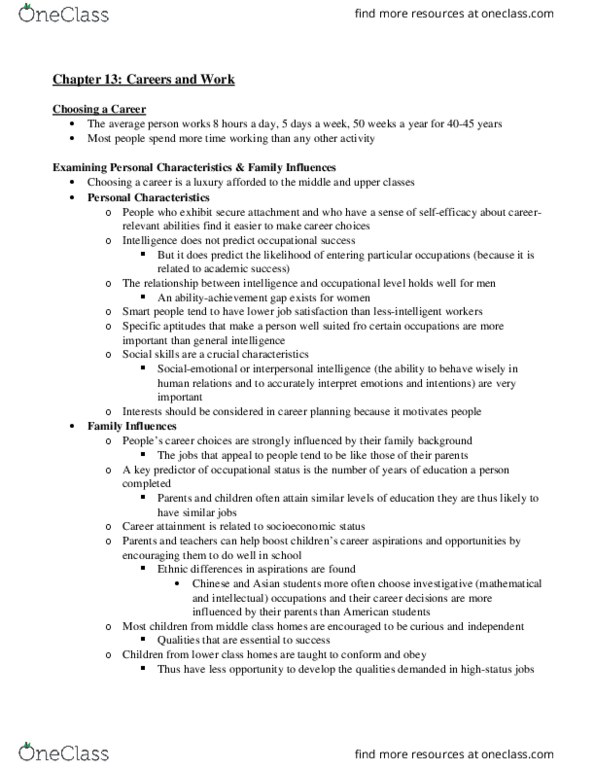 Psychology 2035A/B Chapter Notes - Chapter 13: Occupational Outlook Handbook, Strong Interest Inventory, Job Satisfaction thumbnail