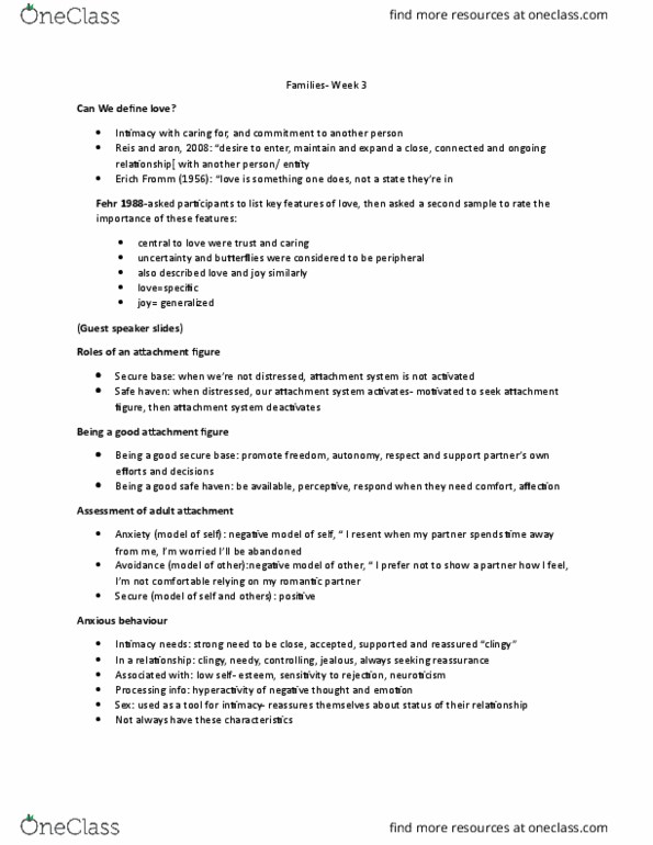 FRHD 1020 Lecture Notes - Lecture 10: Erich Fromm, Casual Sex, Attachment In Adults thumbnail